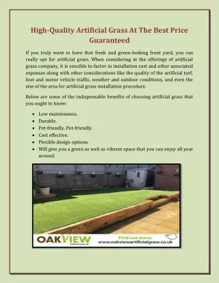 high quality artificial grass at the best price