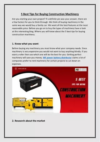 5 Best Tips for Buying Construction Machinery