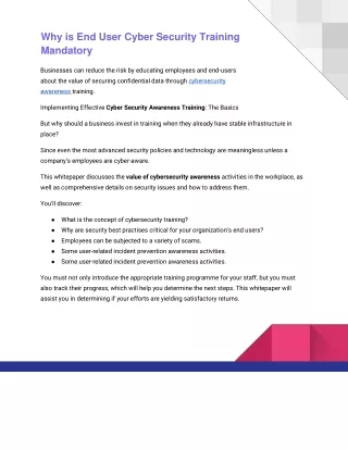 why is end user cyber security training mandatory