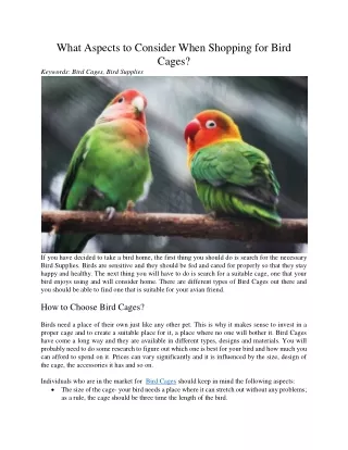 what aspects to consider when shopping for bird
