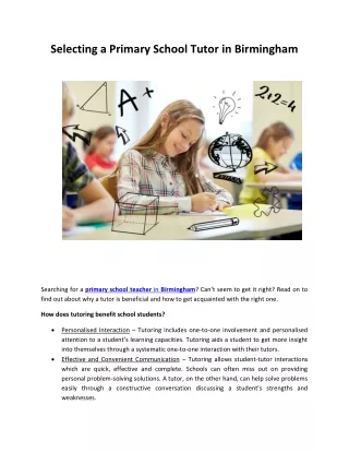 selecting a primary school tutor in birmingham