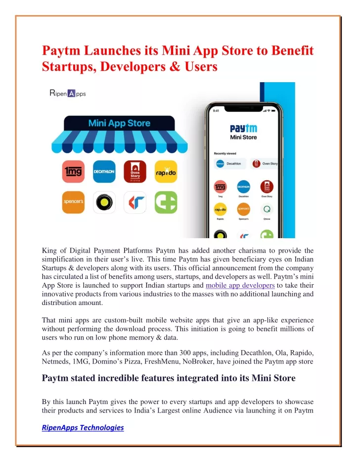 paytm launches its mini app store to benefit