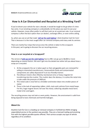How Is A Car Dismantled and Recycled at a Wrecking Yard?