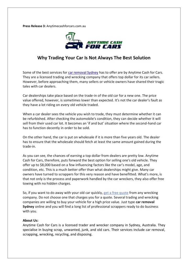 press release 3 anytimecashforcars com au