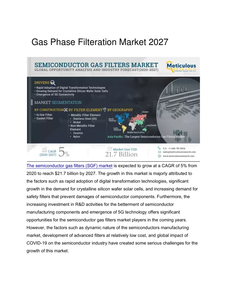 gas phase filteration market 2027