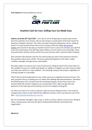Anytime Cash for Cars: Selling Your Car Made Easy