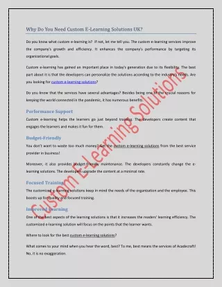 why do you need custom e learning solutions uk