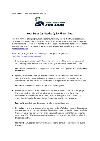 Your Scrap Car Needs a Quick Fitness Test
