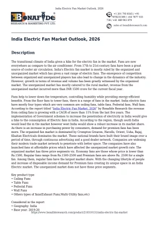 India Electric Fan Market Outlook, 2026