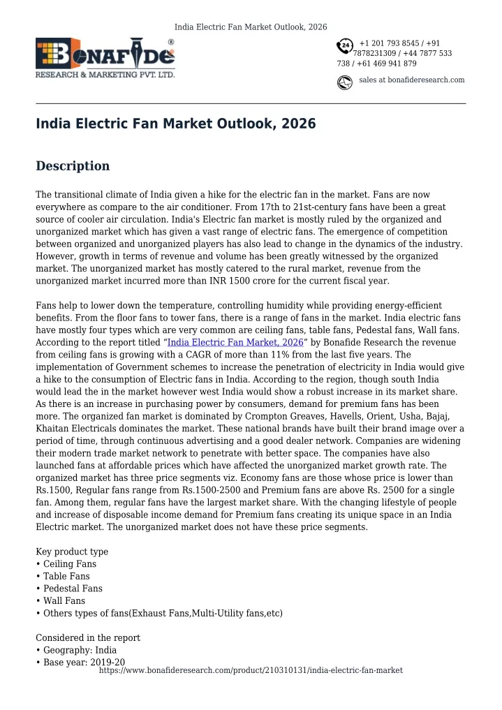 india electric fan market outlook 2026