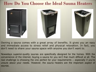how do you choose the ideal sauna heaters