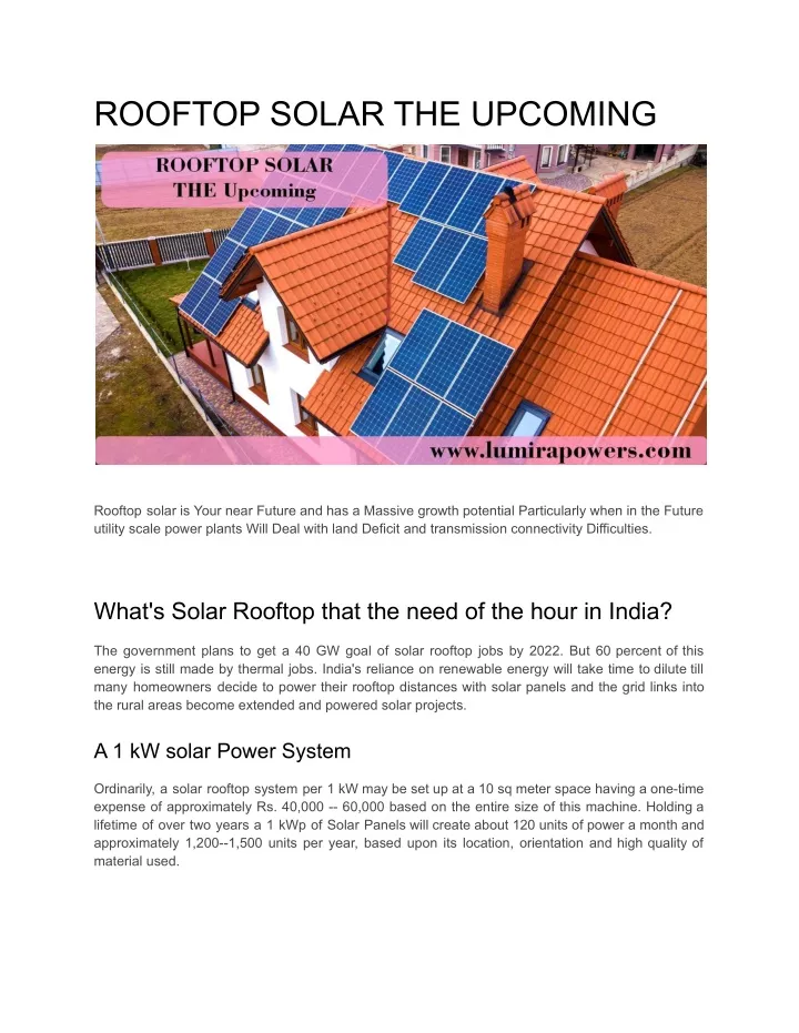 rooftop solar the upcoming