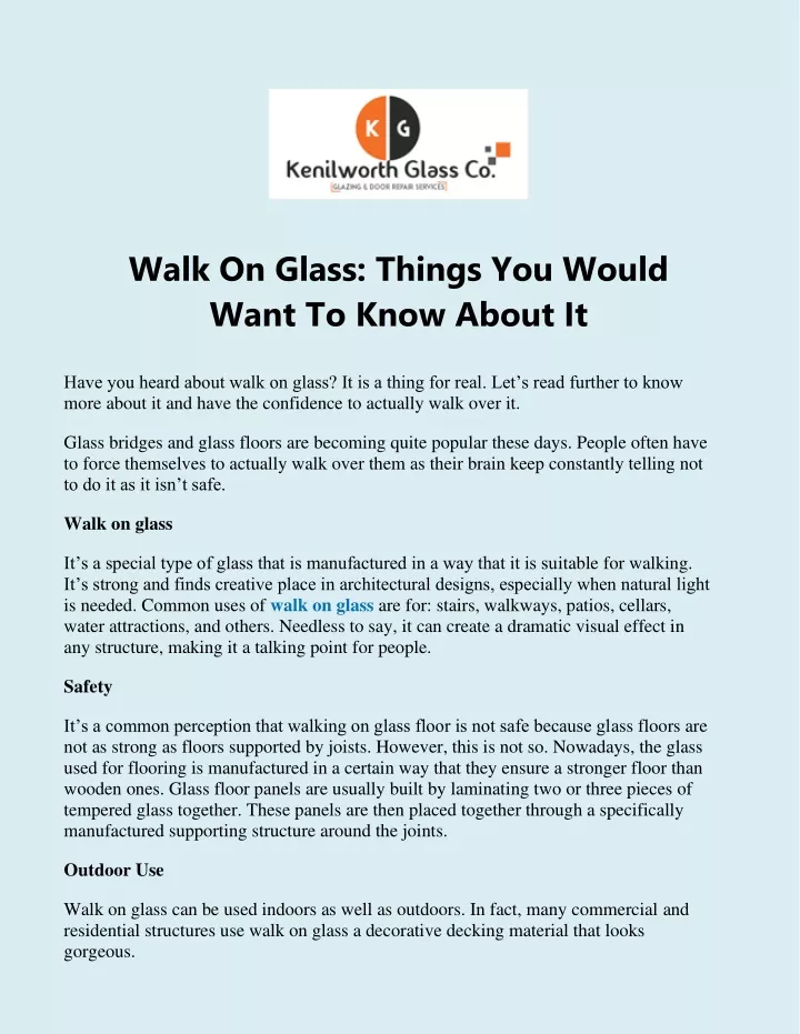 walk on glass things you would want to know about