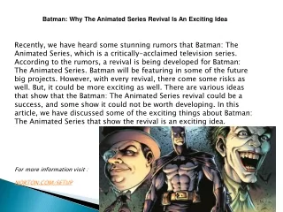 Batman Why The Animated Series Revival Is An Exciting Idea