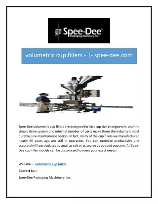 volumetric cup fillers spee dee com