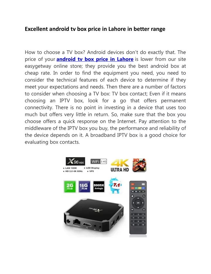 excellent android tv box price in lahore