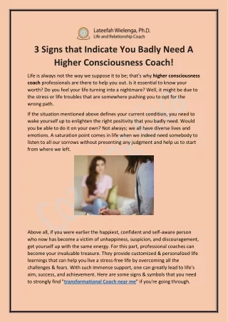 3 Signs that Indicate You Badly Need A Higher Consciousness Coach!