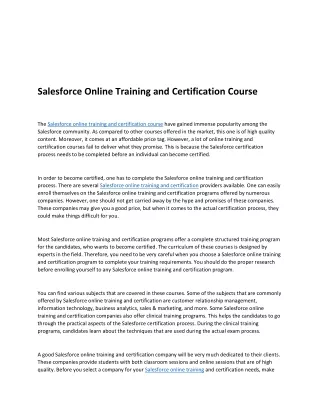 Salesforce Online Training and Certification Course