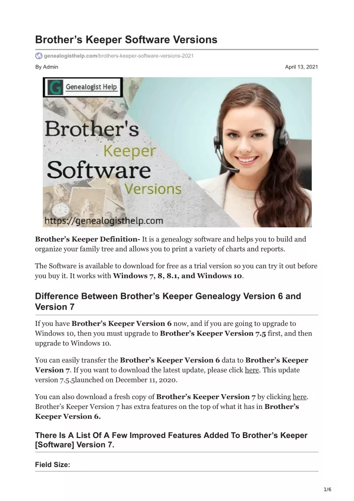 brother s keeper software versions