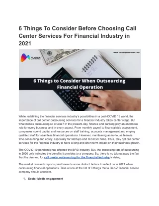 6 Things To Consider Before Choosing Call Center Services For Financial Industry in 2021