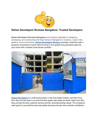 Sohan Developers Reviews Bangalore- Trusted Developers
