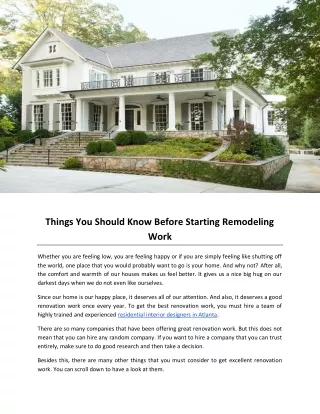 Things You Should Know Before Starting Remodeling Work