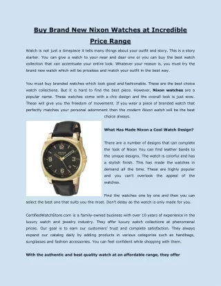Buy Brand New Nixon Watches at Incredible Price Range