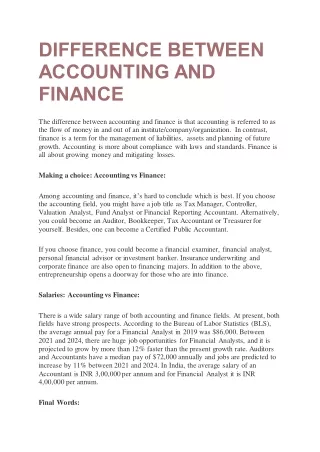 DIFFERENCE BETWEEN ACCOUNTING AND FINANCE