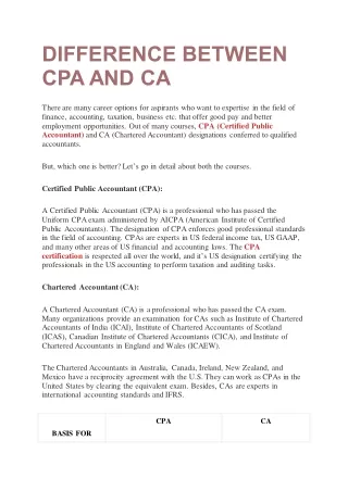 DIFFERENCE BETWEEN CPA AND CA