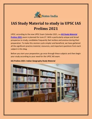 IAS Study Material to study in UPSC IAS Prelims 2021
