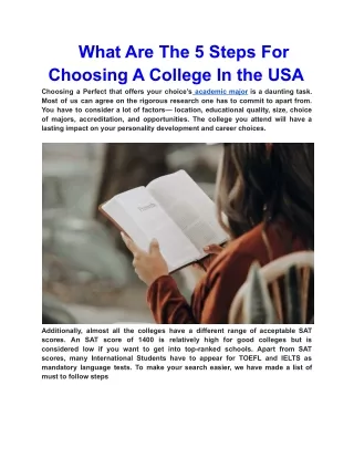 What Are The 5 Steps For   Choosing A College In the USA