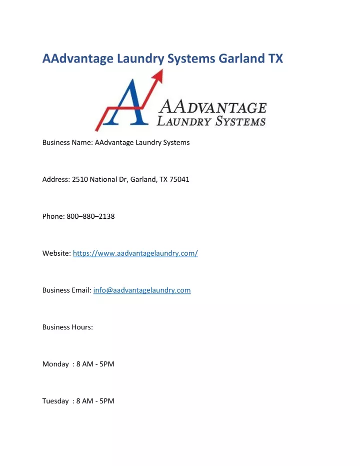 aadvantage laundry systems garland tx