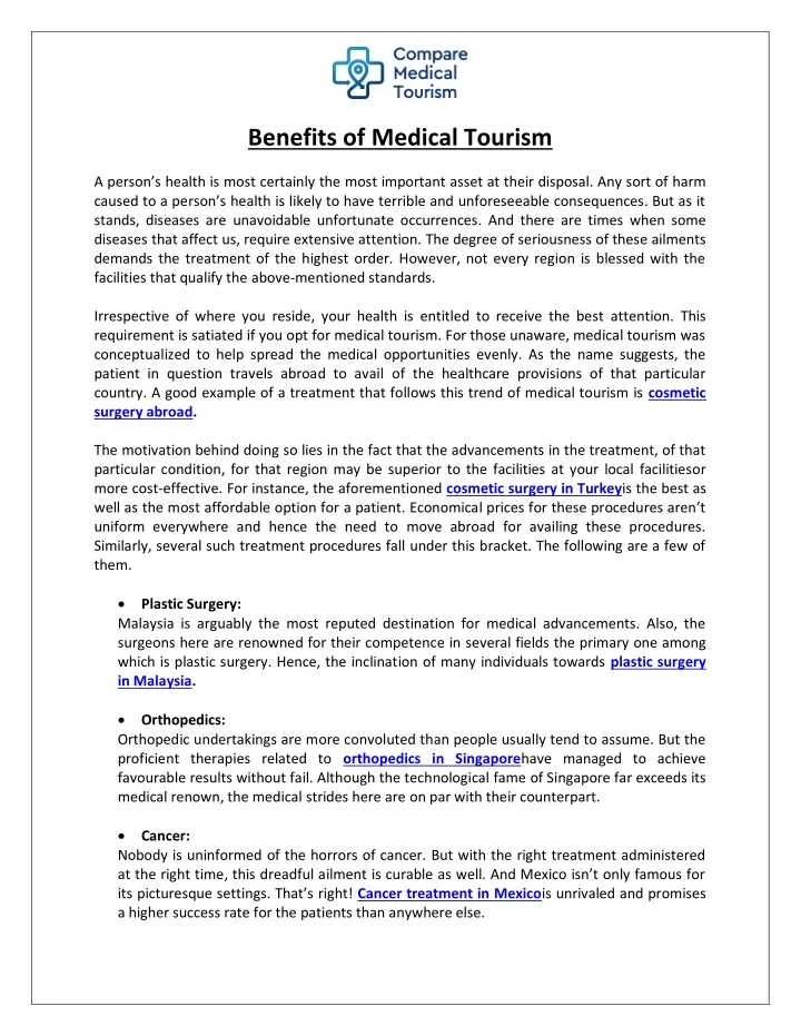 benefits of medical tourism
