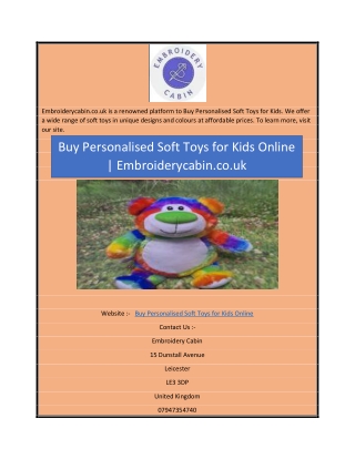 Buy Personalised Soft Toys for Kids Online  Embroiderycabin.co.uk