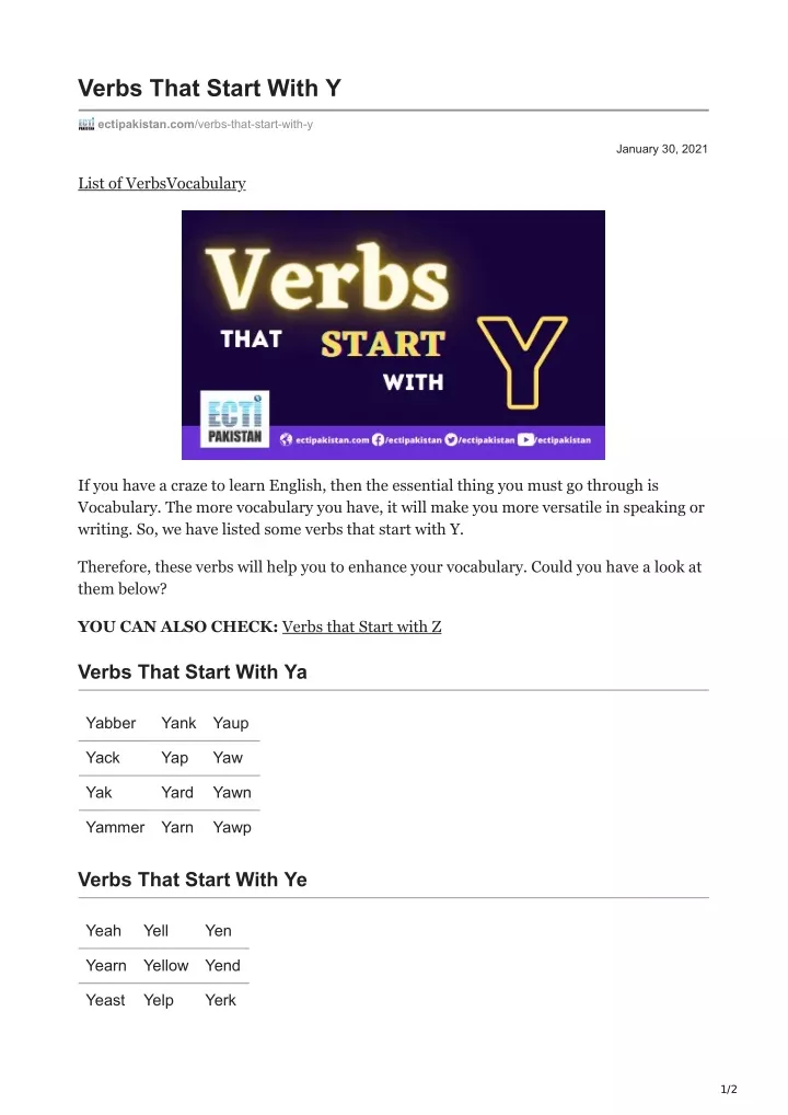 verbs that start with y