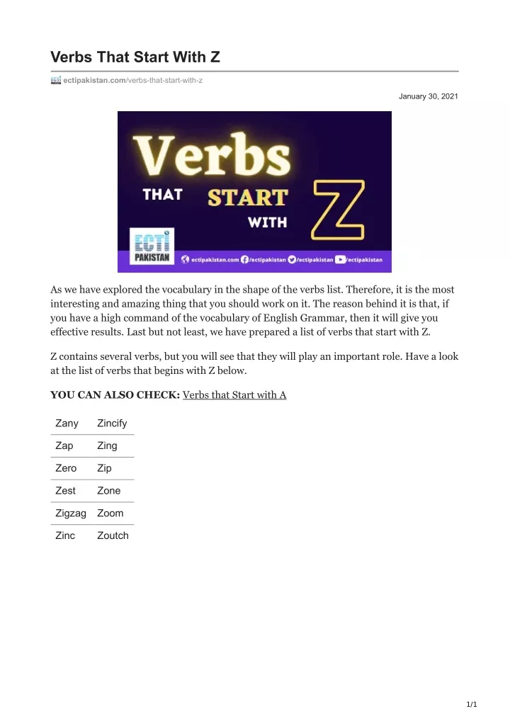 verbs that start with z