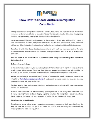 Know how to choose Australia immigration consultants