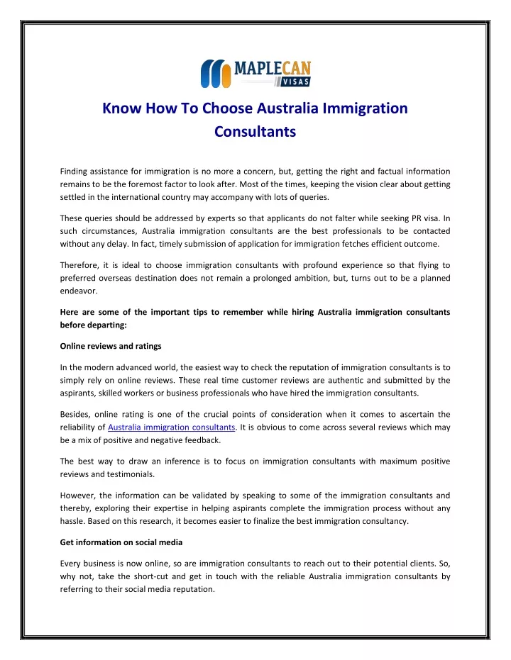 know how to choose australia immigration