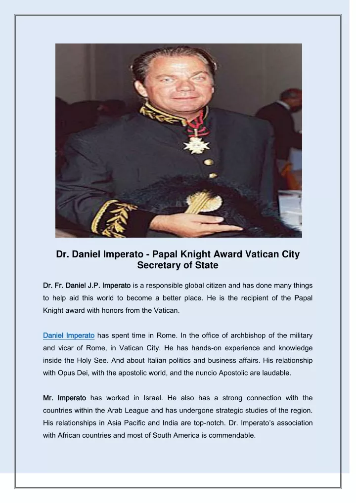 dr daniel imperato papal knight award vatican