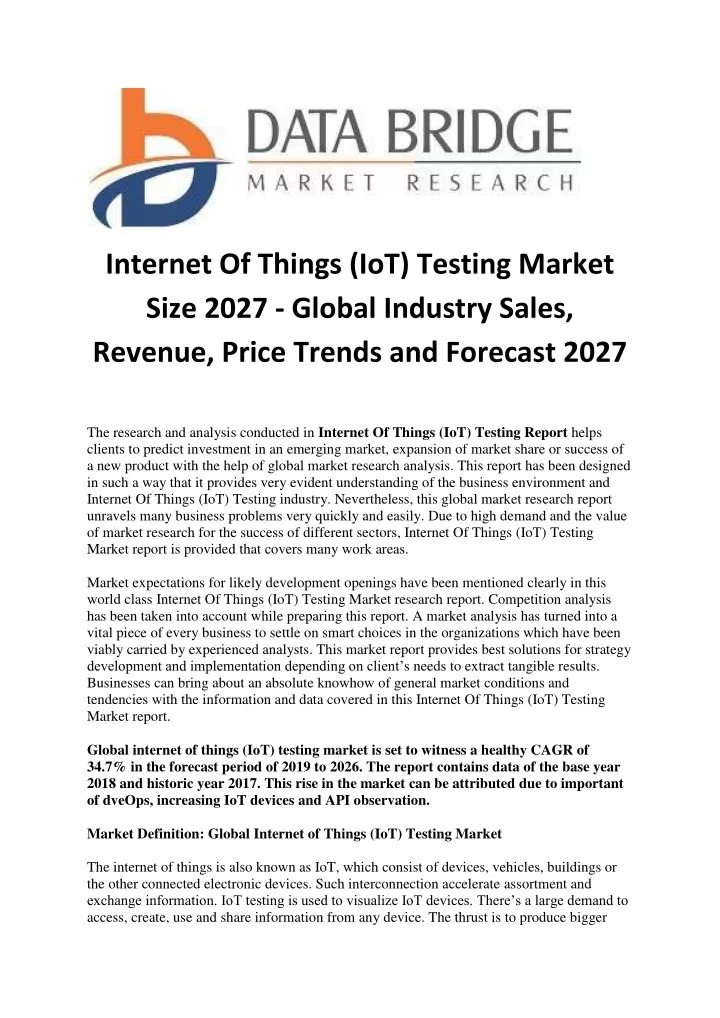 internet of things iot testing market size 2027
