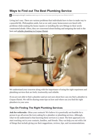 Ways to Find out The Best Plumbing Service