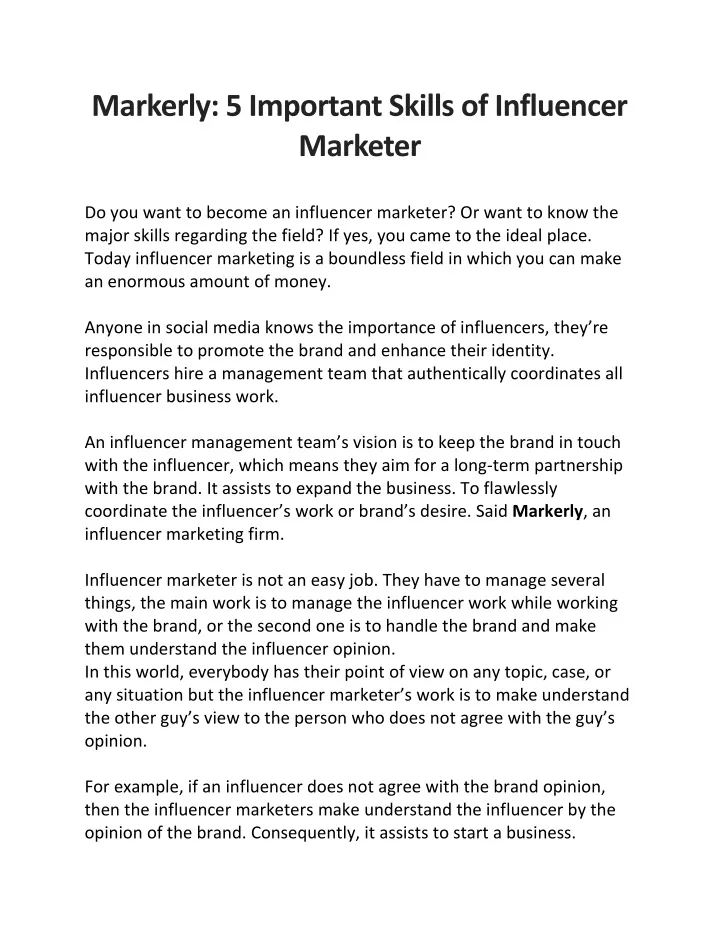 markerly 5 important skills of influencer marketer