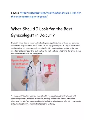 What should I look for in the best gynecologist in jaipur ?