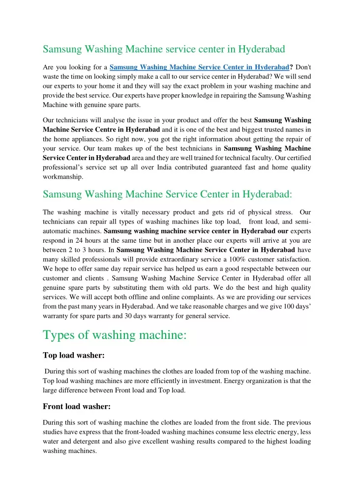 samsung washing machine service center