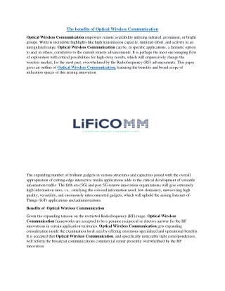 The benefits of Optical Wireless Communication