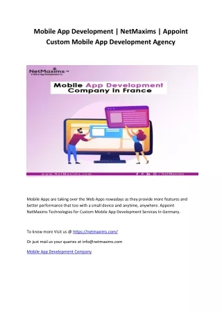 Mobile App Development | NetMaxims | Appoint Custom Mobile App Development Agency