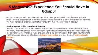 5 Memorable Experience You Should Have in Udaipur