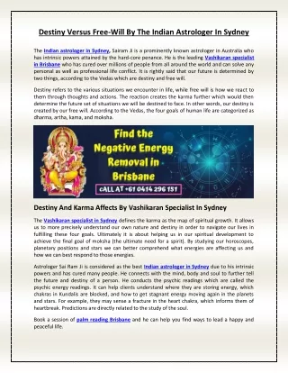 Destiny Versus Free-Will By The Indian Astrologer In Sydney