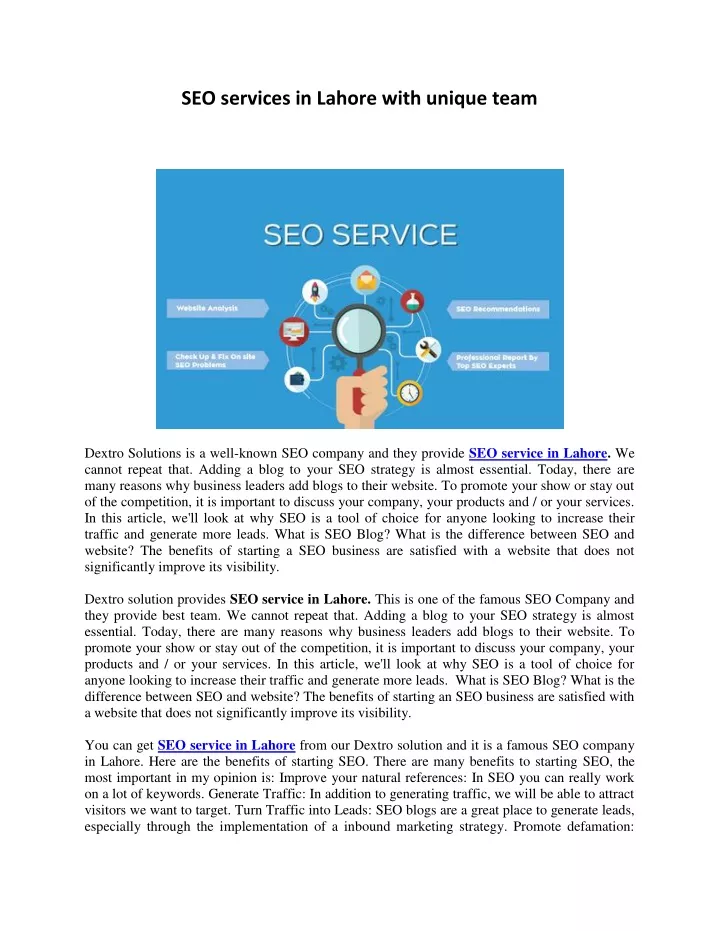 seo services in lahore with unique team