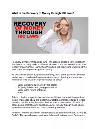 what is the recovery of money through ibc laws